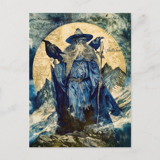 Postal Festiva Odin el Ojo con sus dos Ravens (Anverso)