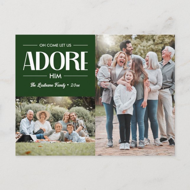 Postal Festiva Oh Come Déjennos Adorarle A Él Cristiano VERDE 2 F (Anverso)