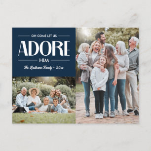 Postal Festiva Oh Come Déjennos Adorarle a él NAVY Christian 2 Fo