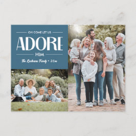 Postal Festiva Oh Come Let Us Adore Him BLUE Christian 2 Foto