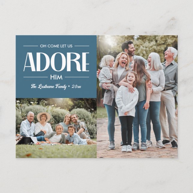 Postal Festiva Oh Come Let Us Adore Him BLUE Christian 2 Foto (Anverso)
