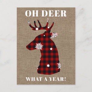 Postal Festiva Oh Deer Buffalo Tocado Navidades Burlap De Snowfla