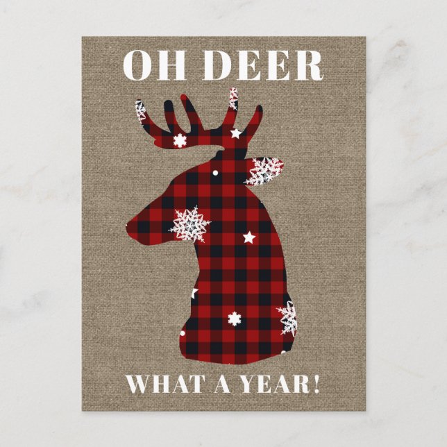 Postal Festiva Oh Deer Buffalo Tocado Navidades Burlap De Snowfla (Anverso)