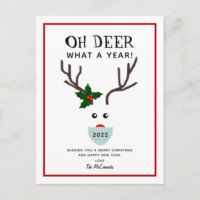 Postal Festiva Oh Deer Funny Reindeer Navidades 2022 (Anverso)