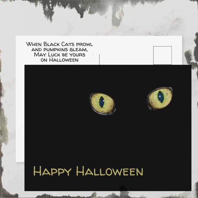 Postal Festiva Ojos de Gato Feliz Halloween Negro (Subido por el creador)