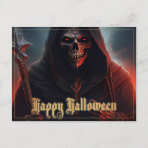 Postal Festiva Ojos rojos brillantes Segador Arte de Halloween