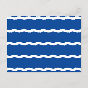 Postal Festiva Olas azules blancas rayas patrón náutico