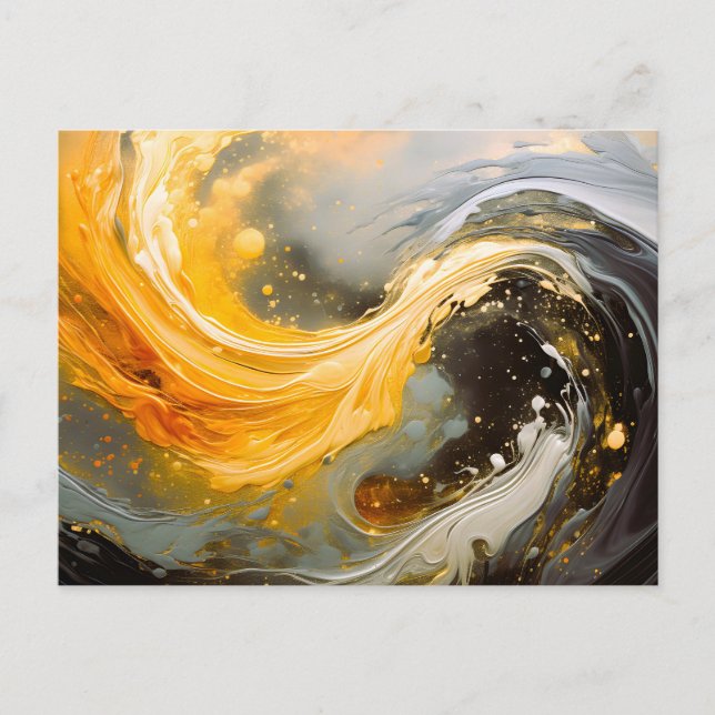 Postal Festiva Olas modernas de mármol abstracto dorado (Anverso)