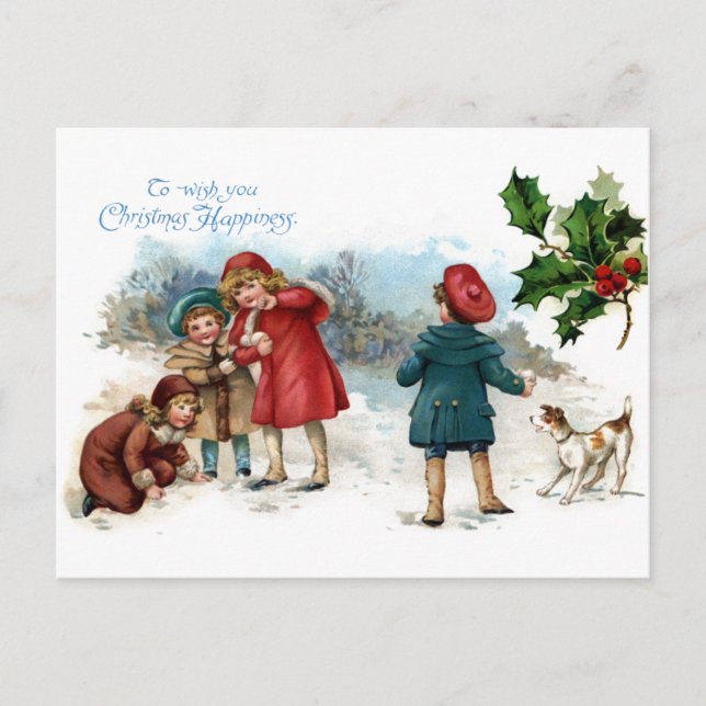 Postal Festiva Old Fashioned Snowball Fight on Christmas (Anverso)