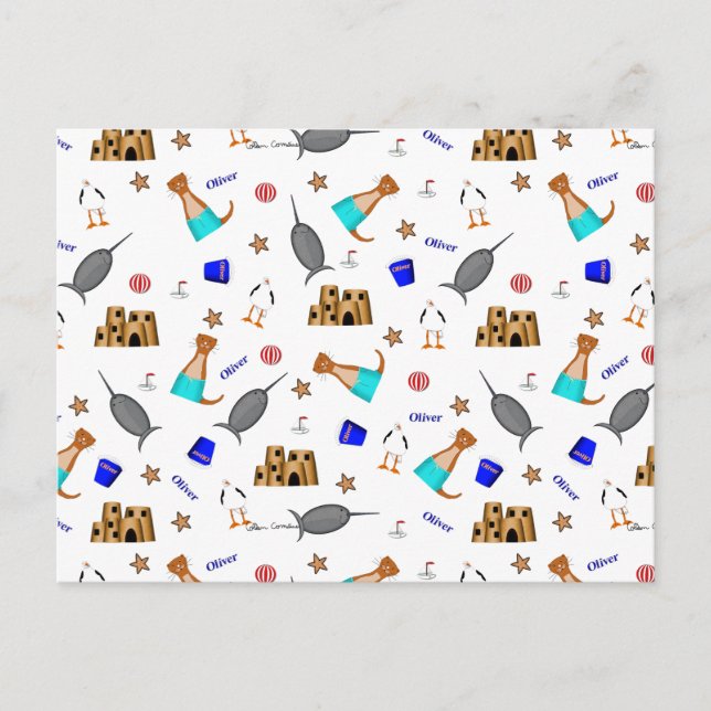 Postal Festiva Oliver El Patrón De Vacaciones En Playa De Verano  (Anverso)