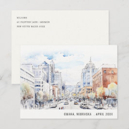 Postal Festiva Omaha Nebraska Watercolor Landscape Travel