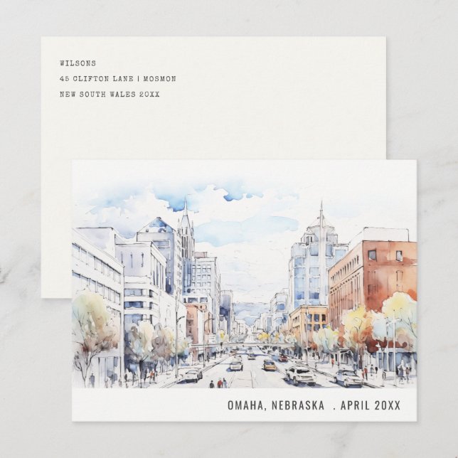 Postal Festiva Omaha Nebraska Watercolor Landscape Travel (Anverso / Reverso)