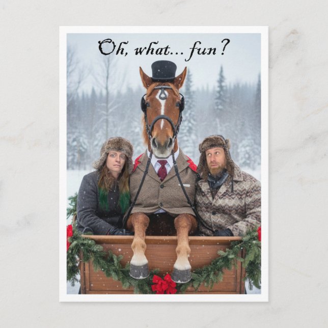 Postal Festiva One Horse Open Sleigh Pun Holiday Postcard (Anverso)