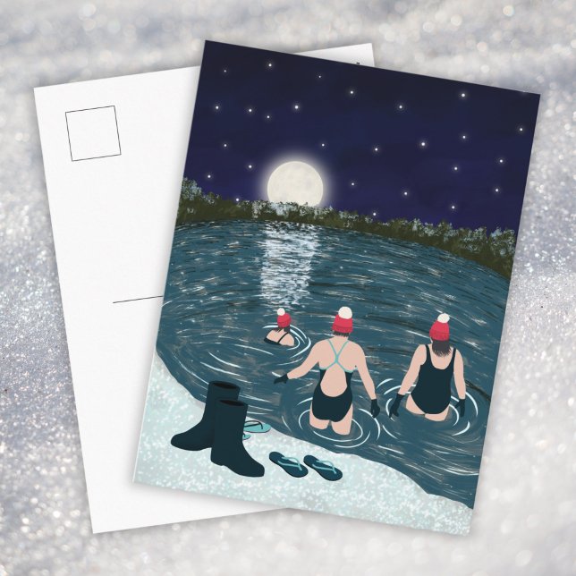 Postal Festiva Open water swimming in a lake with snow Christmas (Subido por el creador)