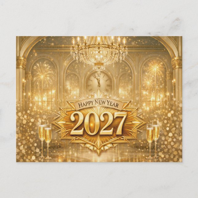 Postal Festiva Opulent Gold Ballroom Happy New Year 2027 (Anverso)