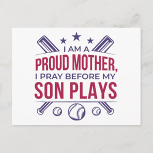 Postal Festiva Orgullosa Madre de Béisbol Rezo Antes de que Mi Hi
