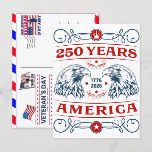 Postal Festiva Orgulloso Veterano 250 Años América 1776 2026