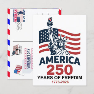 Postal Festiva Orgulloso Veterano 250 Años América 1776 2026
