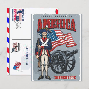 Postal Festiva Orgulloso Veterano 250 Años América 1776 2026