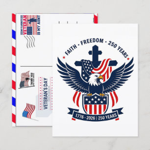 Postal Festiva Orgulloso Veterano 250 Años América 1776 2026