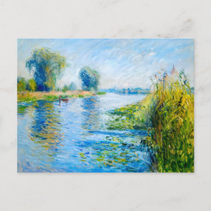 Postal Festiva Orilla impresionista del río en primavera con barc