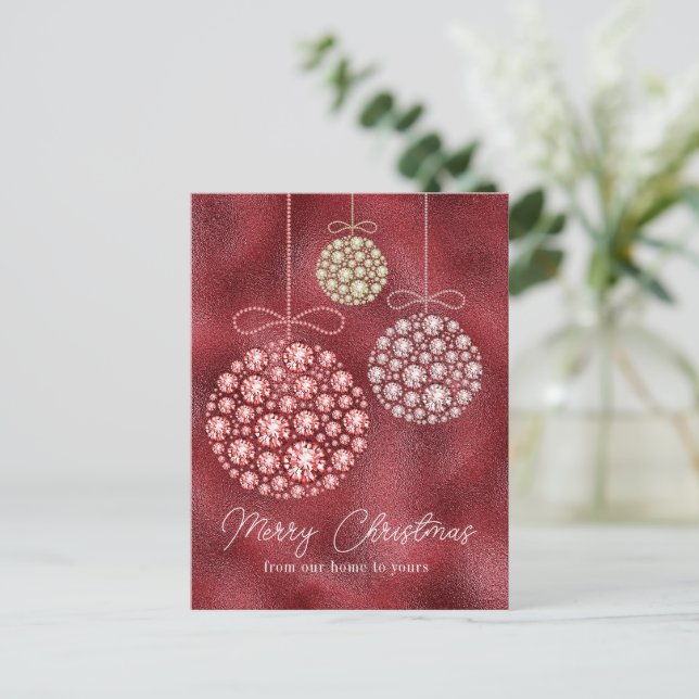 Postal Festiva Ornamento navideño rojo Purpurina elegante (Anverso de pie)