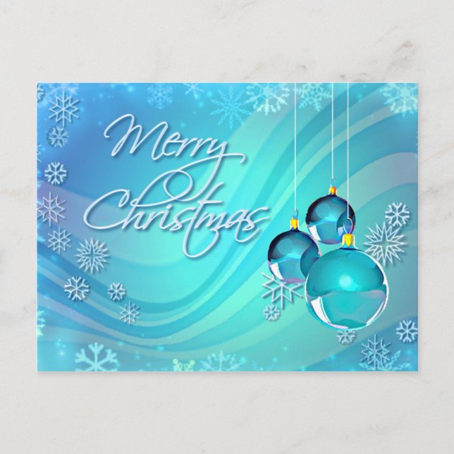 POSTAL FESTIVA ORNAMENTOS AZULES Y SNOWFLAKES DE SHARON SHARPE (Anverso)