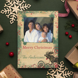 Postal Festiva Ornamentos blancos Navidades familiares Foto posta