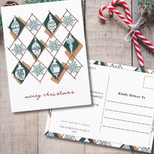 Postal Festiva Ornamentos botánicos Merry Christmas Typography