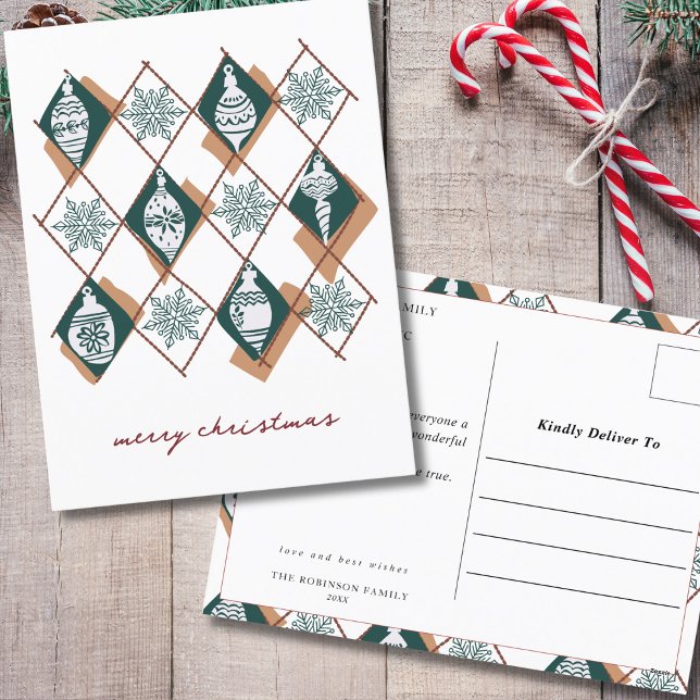 Postal Festiva Ornamentos botánicos Merry Christmas Typography (Subido por el creador)