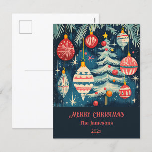 Postal Festiva Ornamentos de árboles navideños divertidos retro