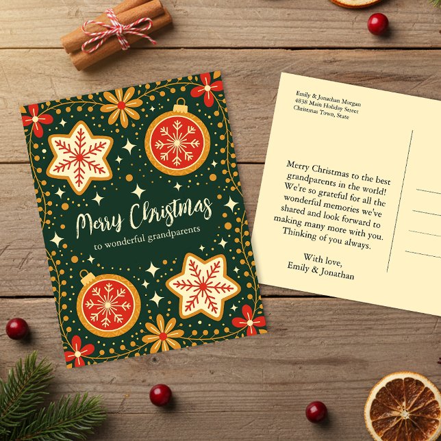 Postal Festiva Ornamentos de arte popular para Navidades abuelos (Subido por el creador)