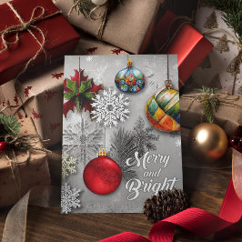 Postal Festiva Ornamentos de colores retro y elegantes copos de n