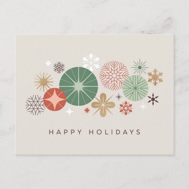 Postal Festiva Ornamentos de vacaciones y estrellas (Anverso)