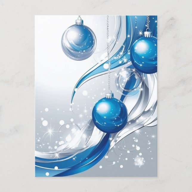 POSTAL FESTIVA ORNAMENTOS NAVIDEÑOS AZUL / BLANCO #1 (Anverso)