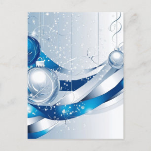 POSTAL FESTIVA ORNAMENTOS NAVIDEÑOS AZUL / BLANCO #2