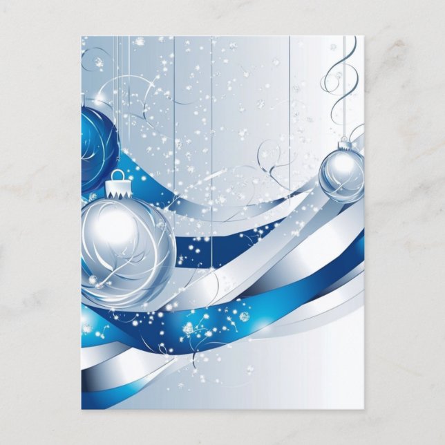 POSTAL FESTIVA ORNAMENTOS NAVIDEÑOS AZUL / BLANCO #2 (Anverso)