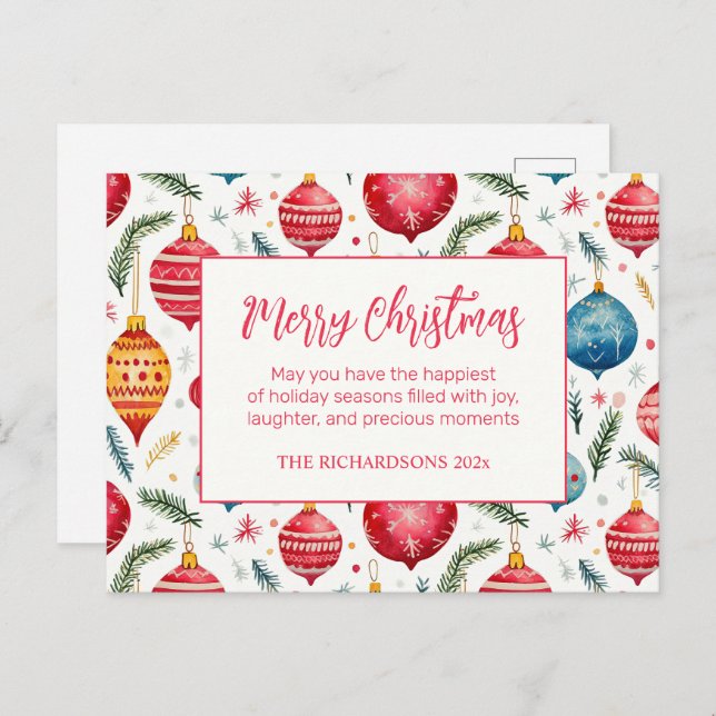 Postal Festiva Ornamentos navideños caprichosos (Anverso / Reverso)