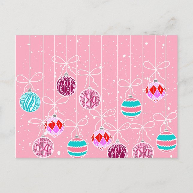 Postal Festiva Ornamentos navideños de glam Verde azulado rosado  (Anverso)