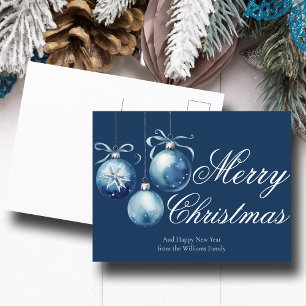 Postal Festiva Ornamentos navideños de moda azul merry personaliz