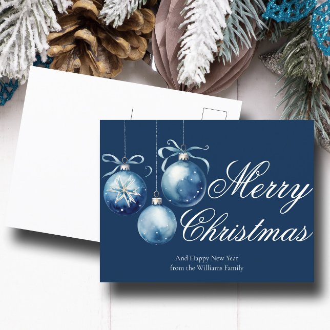 Postal Festiva Ornamentos navideños de moda azul merry personaliz (Subido por el creador)