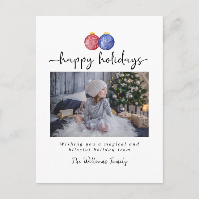 Postal Festiva Ornamentos navideños Felices Fiestas 1 Foto Elegan (Anverso)