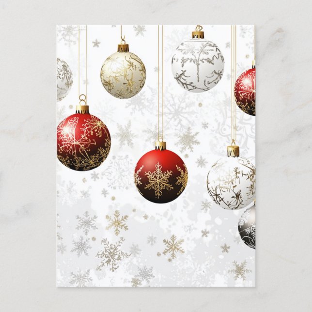 POSTAL FESTIVA ORNAMENTOS NAVIDEÑOS ROJO / ORO #1 (Anverso)