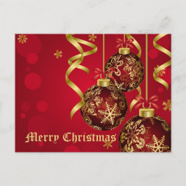 Postal Festiva Ornamentos navideños rojos y dorados de moda