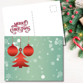 Postal Festiva Ornamentos rojos modernos y Navidades de árboles