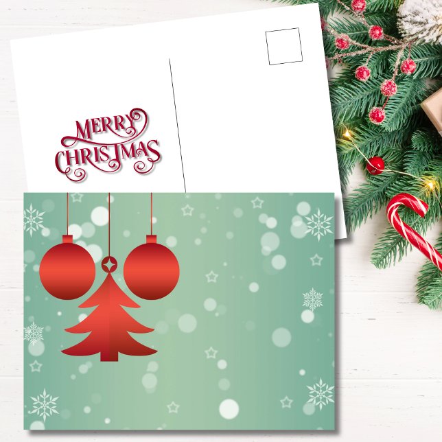 Postal Festiva Ornamentos rojos modernos y Navidades de árboles (Subido por el creador)
