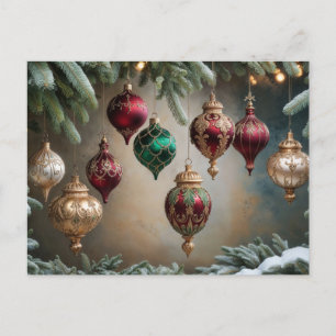 Postal Festiva Ornamentos vintage de Navidad, Evergreen