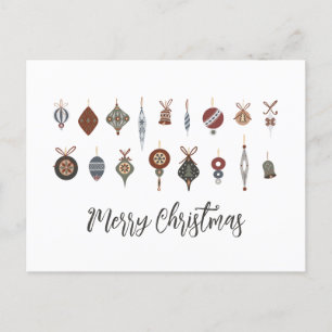 Postal Festiva Ornamentos Vintage Merry Christmas