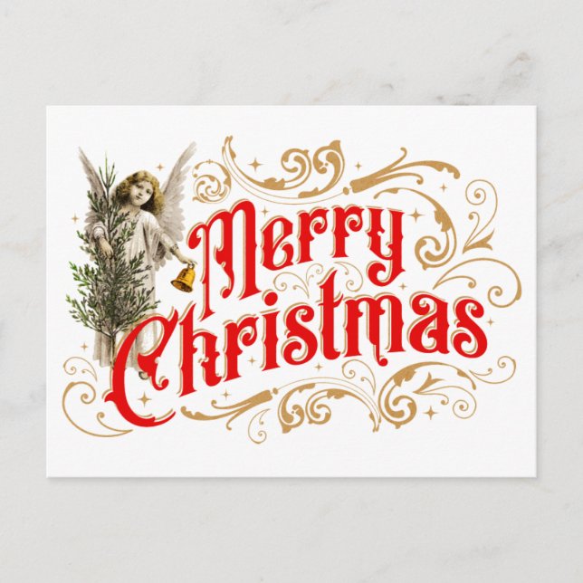 Postal Festiva Ornate Angel-Merry Christmas-Retro (Anverso)