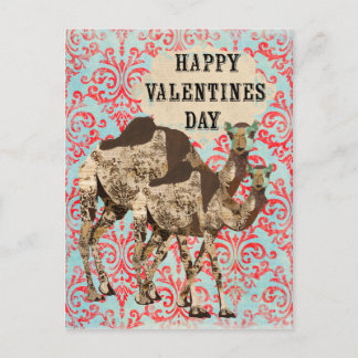 Postal Festiva Ornate Boho Camels Día de San Valentín Postcard